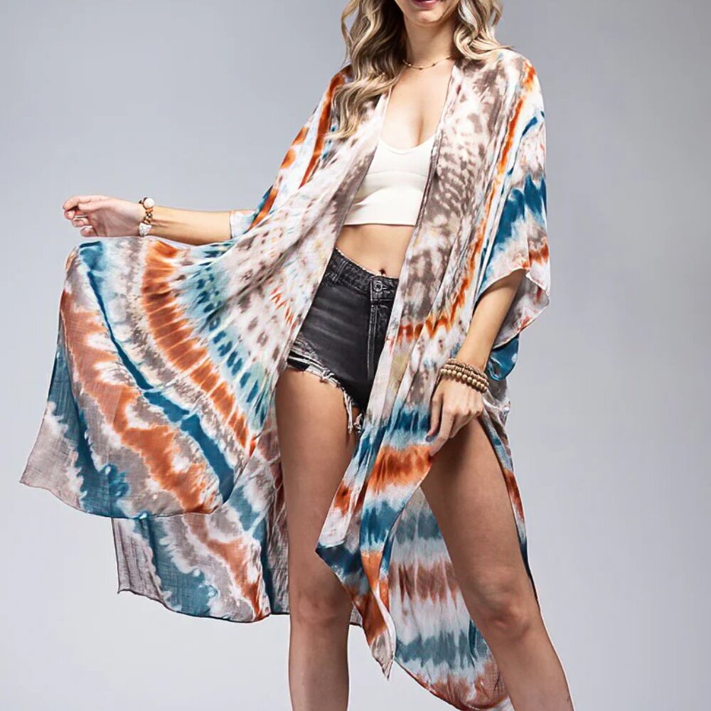 Piper Vibrant Tie-Dye Swirl Kimono - Picture 3 of 8